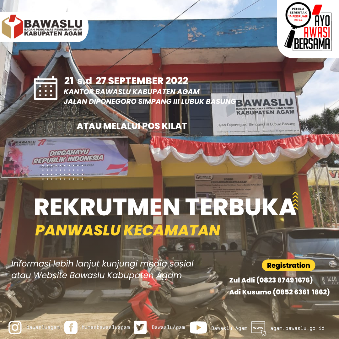 Bawaslu Kabupaten Agam Rekrut Panwaslu Kecamatan untuk Pemilu Serentak 2024